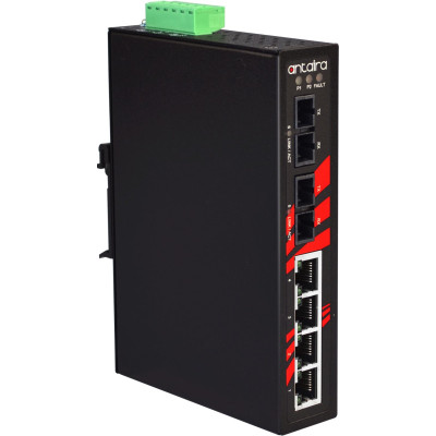 Antaira LNX-0602 6-Port Unmanaged Ethernet Switch, Dual 100Fx SC Ports